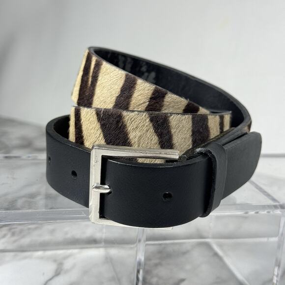 CRAZY HORSE Accessories - Crazy Horse Leather Calf Hair Zebra Print Belt Womens Size Medium